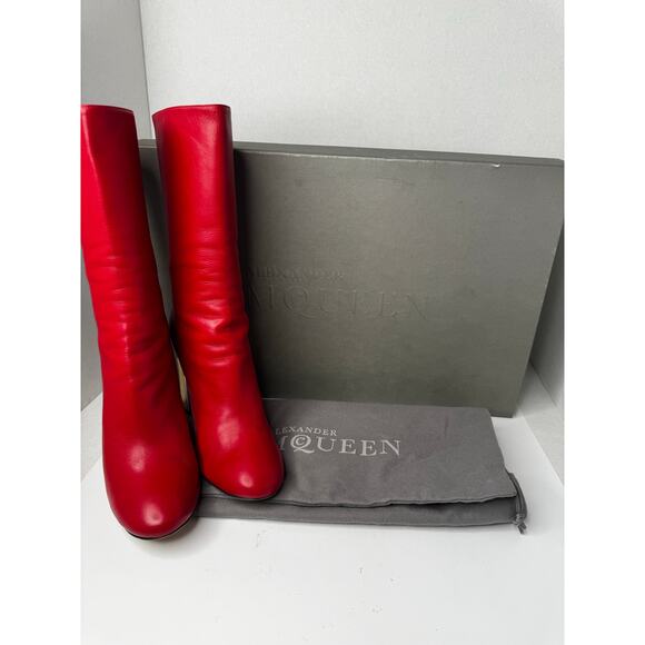 Alexander McQueen Red Leather Lux Duchess Bootie Boots 105mm High Heel Size 37.5 - Picture 13 of 13